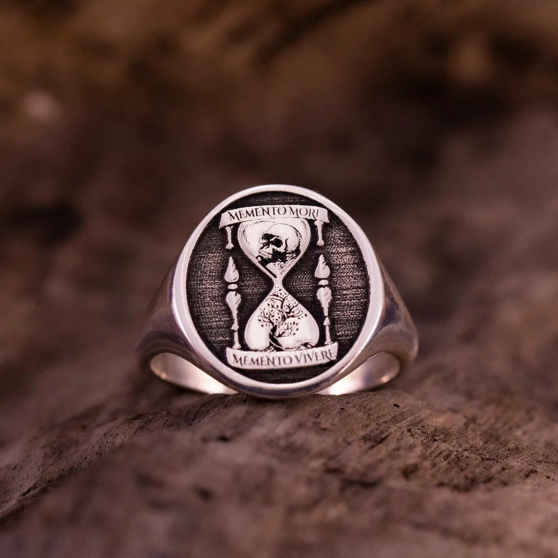 Sacred Memento Mori Signet Ring 925 Sterling Silver Handcrafted Spiritual Ring