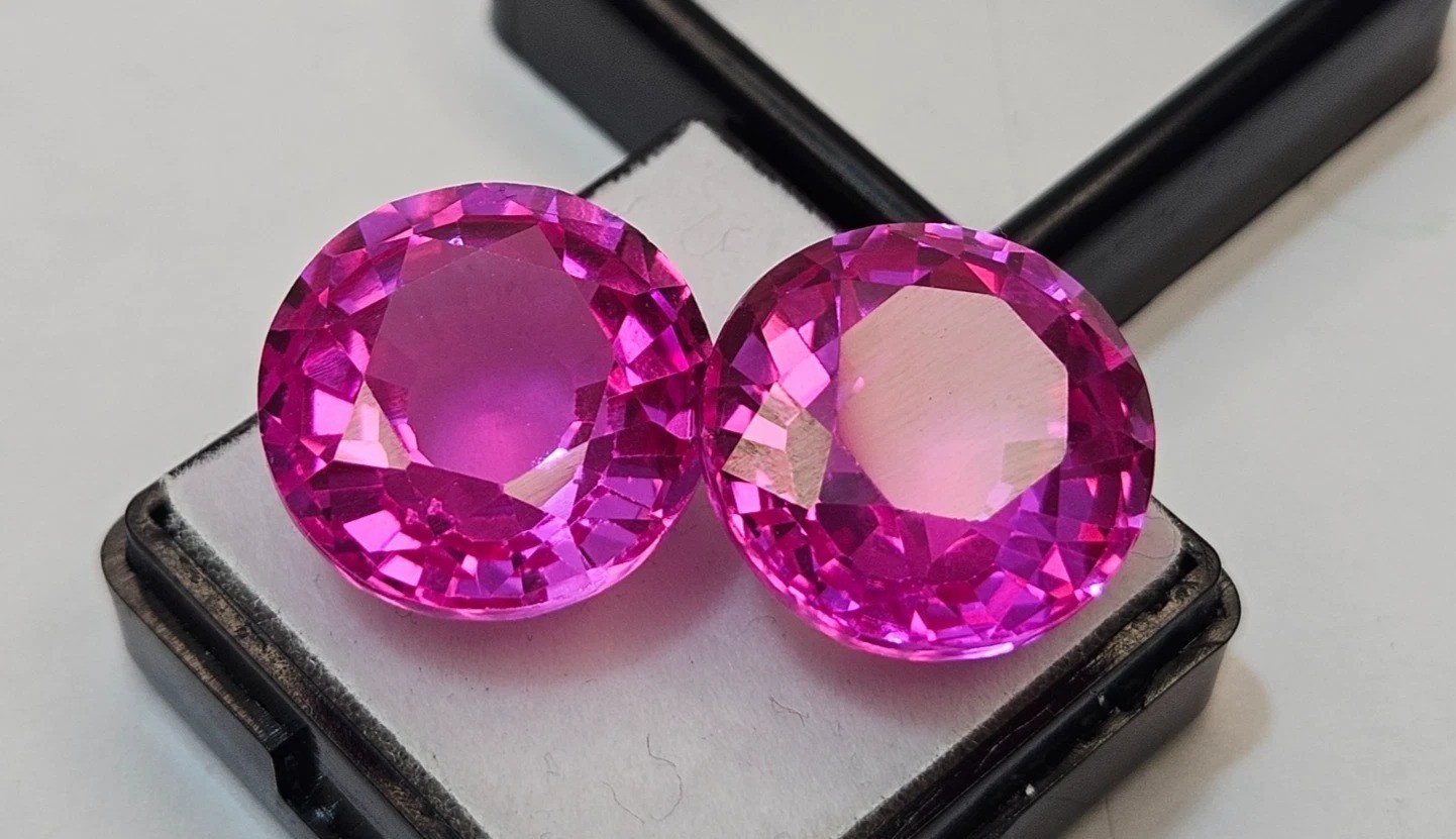 Beautiful Round Cut Pink Sapphire 36-37Ct Natural Pair Jewellery Making Gemstone