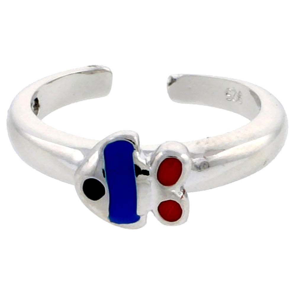 925 Sterling Silver Adjustable Baby Fish Toe Ring 1/4 Inch (6mm) Wide