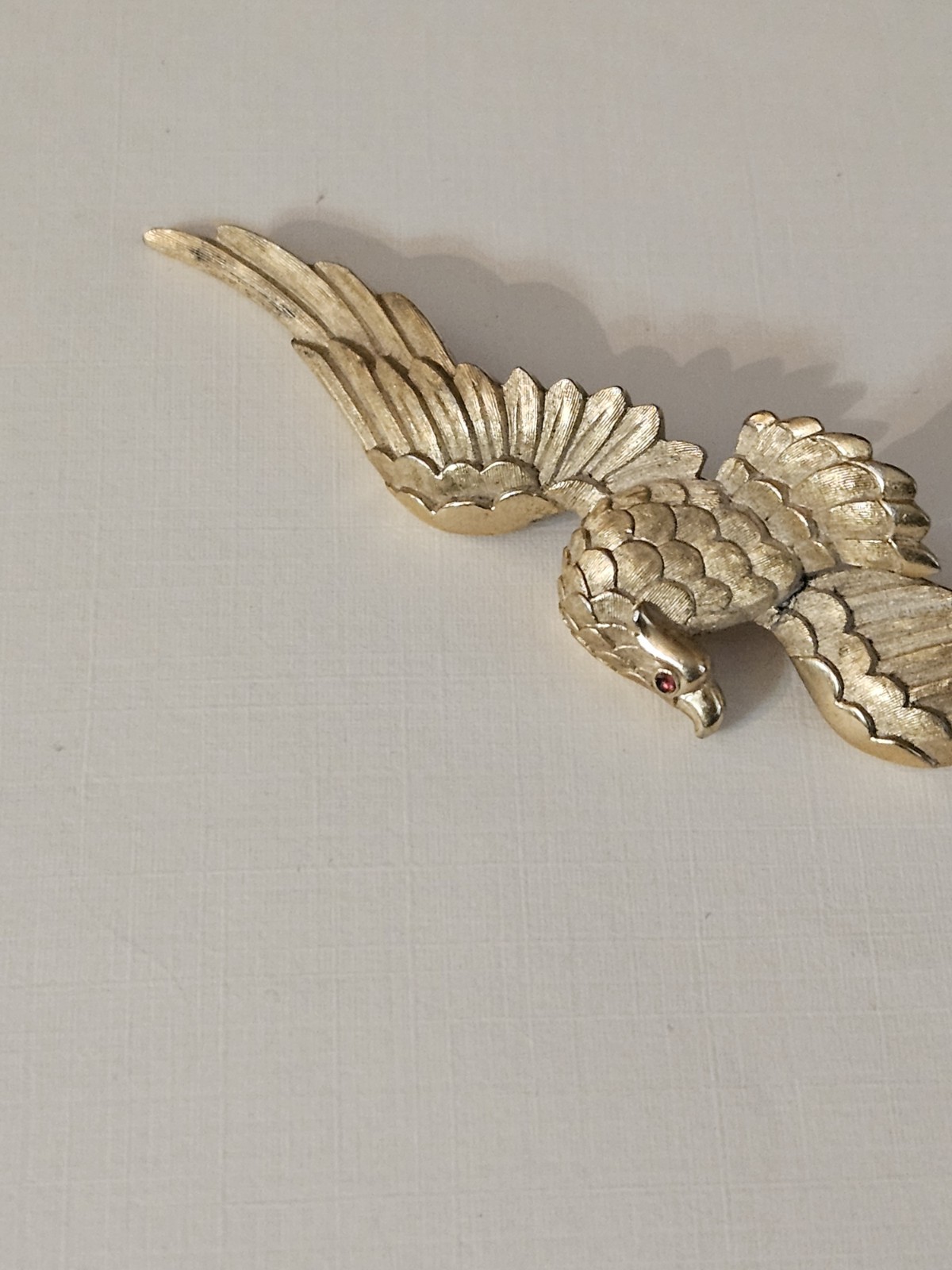 VINTAGE Signed CROWN TRIFARI Eagle Brooch Red Cabochon Crystal Eyes PATRIOTIC