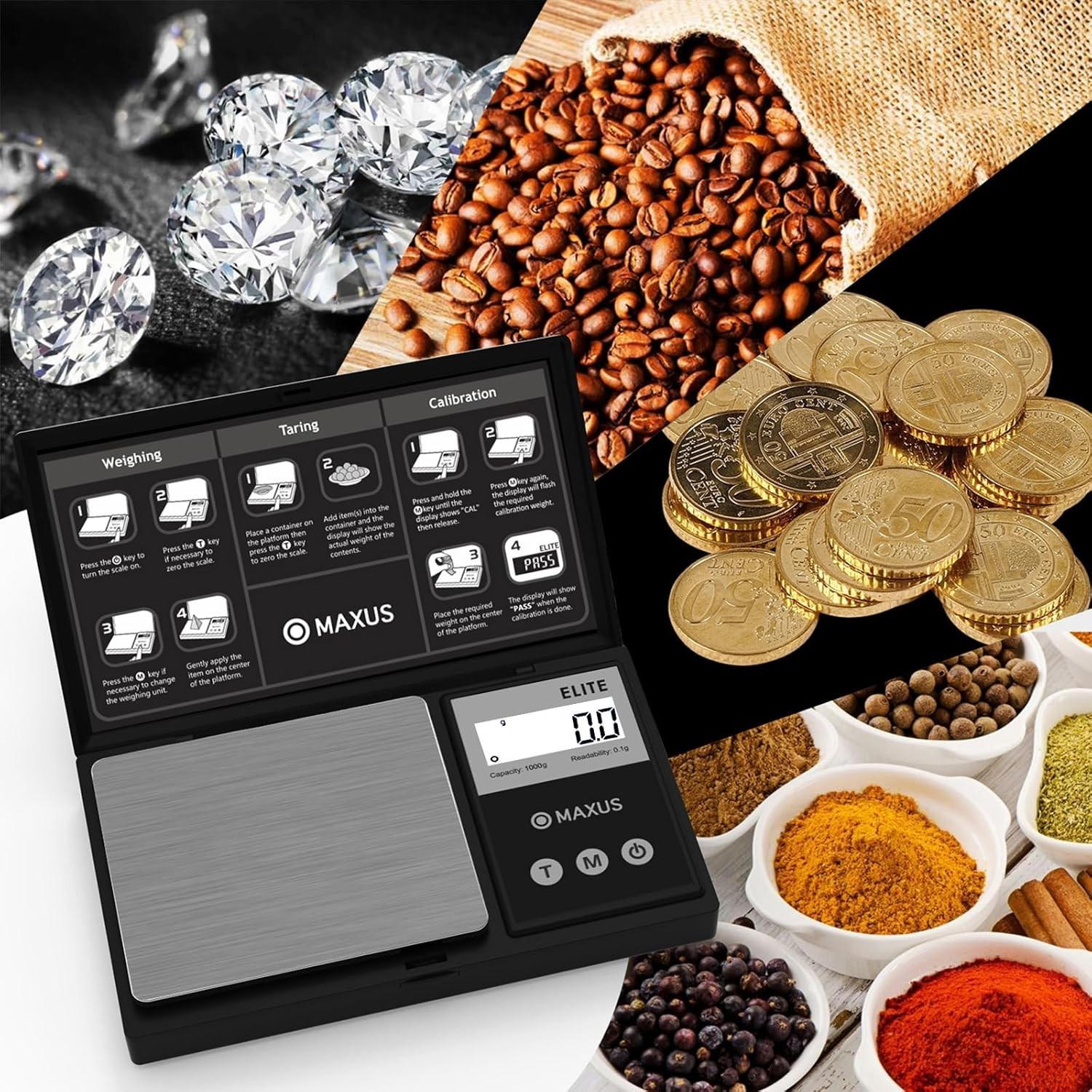 Mini Digital Food & Jewelry Scale 1000g with Accurate Readout & Tare Function
