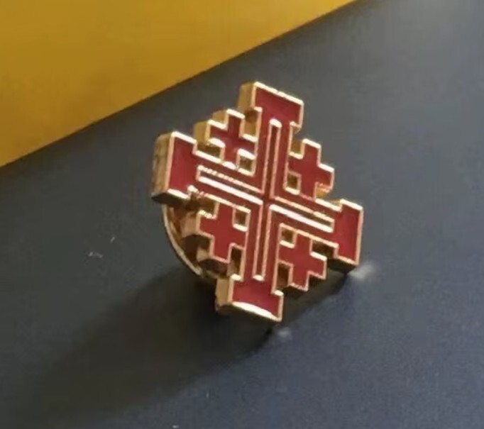 18K Gold Plated Red , Black, Blue,Green orWhite Enamel Jerusalem Cross Lapel Pin