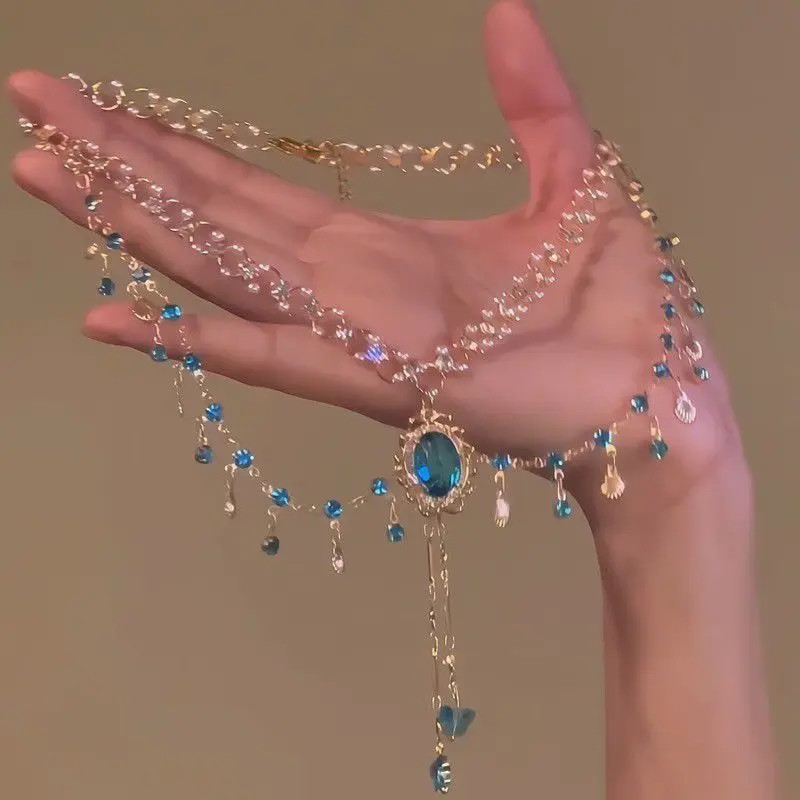 Multi-layer Copper Alloy Simulation Crystal Necklace Women Hanfu Collarbone Girl