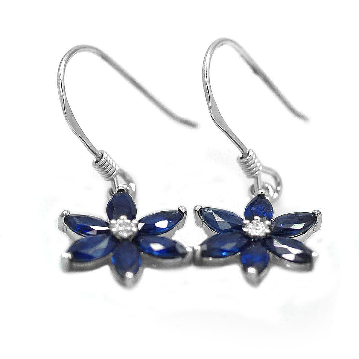 De Buman Sterling Silver Genuine Sapphire and Diamond Earrings (G-H, SI1-SI2)