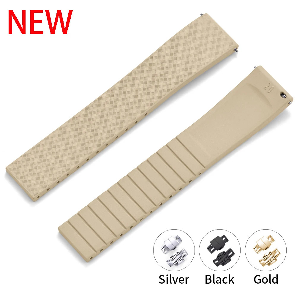 Cut to Size FKM Watch Strap 18MM 19MM 20MM 22MM Butterfly Clasp
