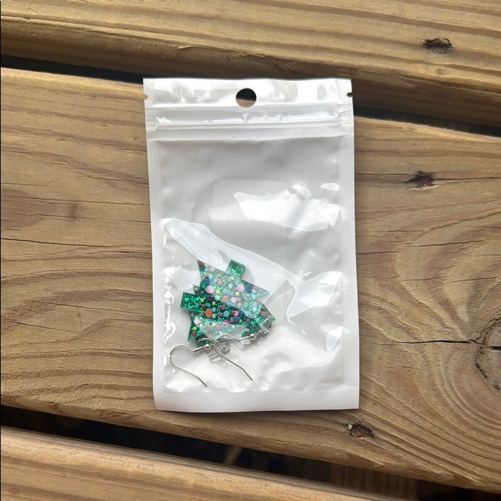 Christmas Tree Earrings Acrylic Holiday Drop Dangle Colorful Ornaments