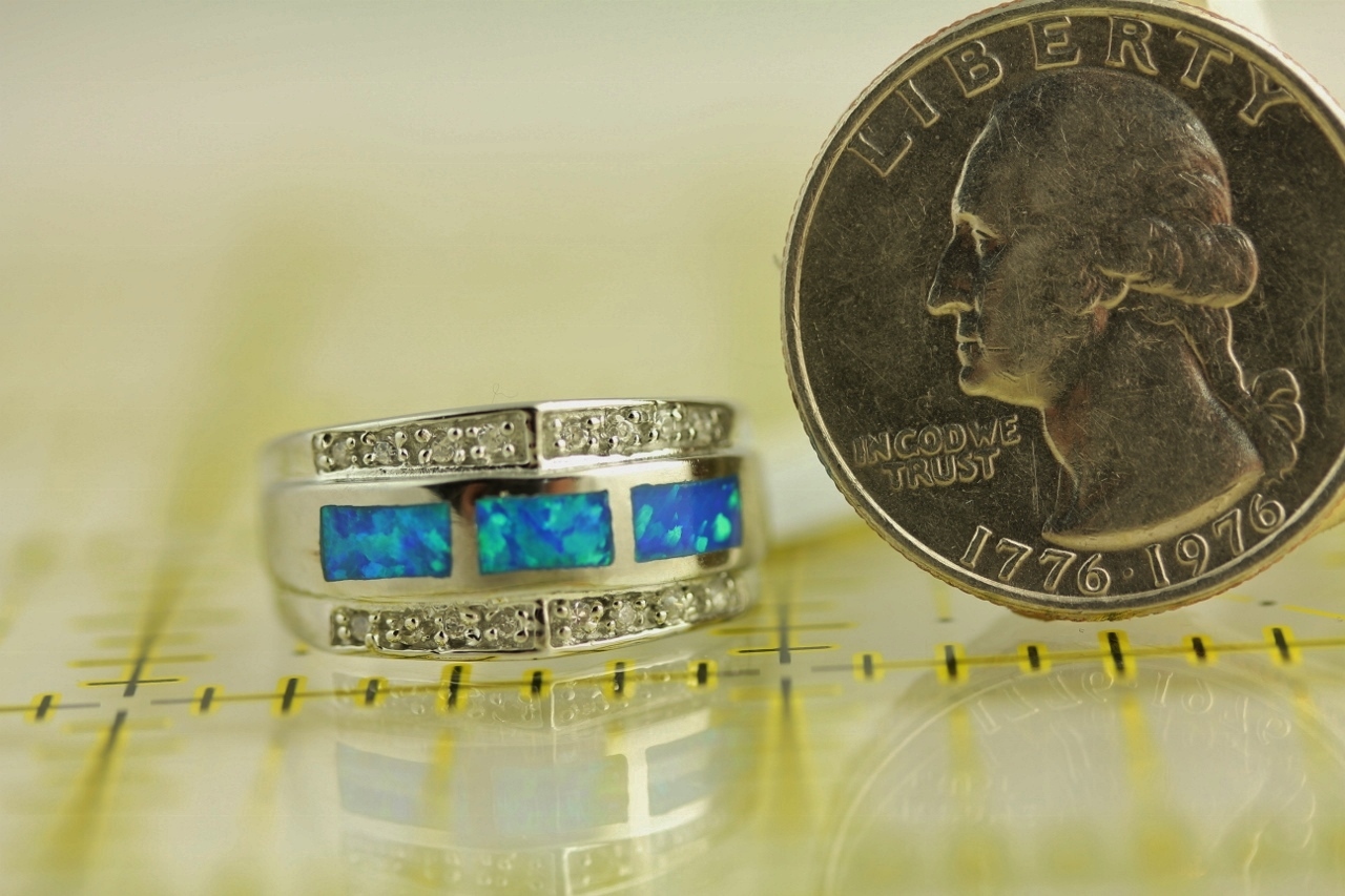 NEW Sterling Silver BLUE FIRE OPAL & CZ RING BRILLIANT -SZ(5.5) 6 GR S6655