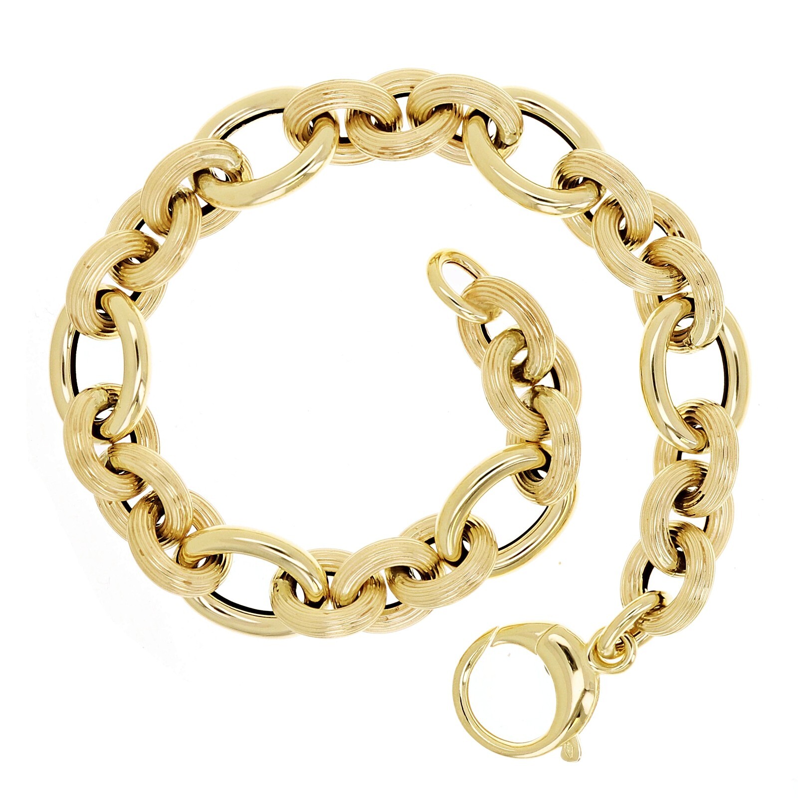 Italian 14k Yellow Gold Oval Link Charm Chain Bracelet 7.5″ 10.8mm 8 grams