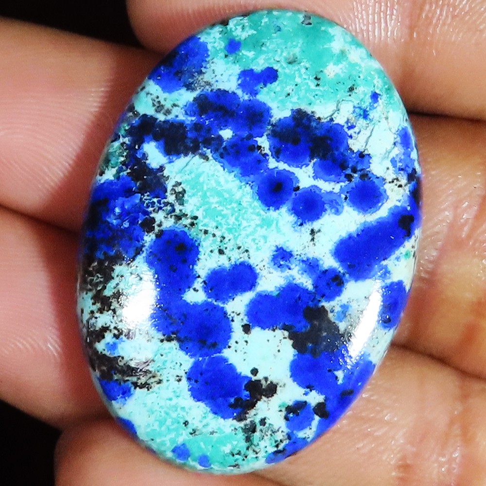 natural AZURITE CHRYSOCOLLA oval cabochon gemstone 48.20 Carat. (27 x 38 x 5 mm)