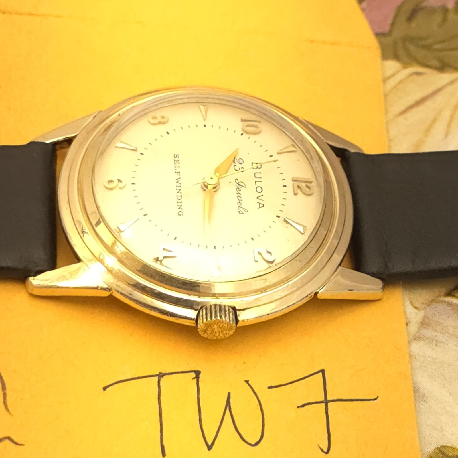 TW7 23j SHARP 1956 UFO BULOVA FLYING SAUCER SELF WIND 14k GOLD FILLED SS RUNS A+