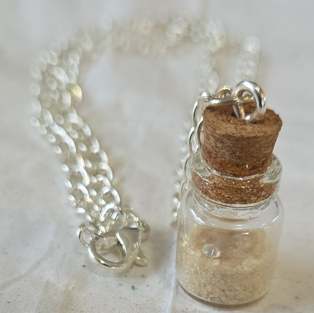 “Treasure In The Sand” 2.4mm Diamond & Sand Bottle Pendant Necklace Handmade