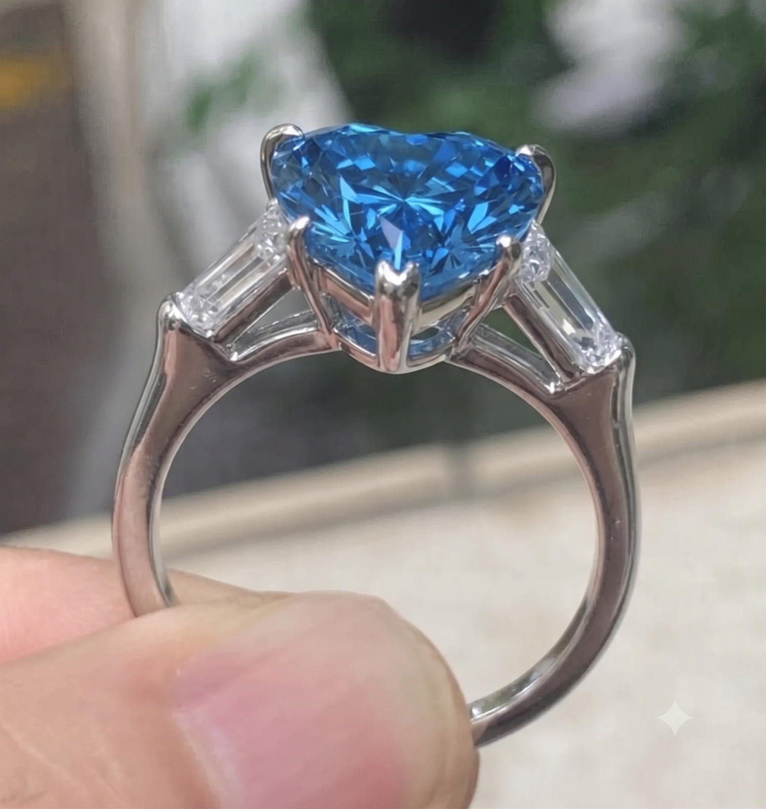 18K GOLD VERMEIL- 5 Ct Certified Blue Diamond Ring,FREE Diamond Studs
