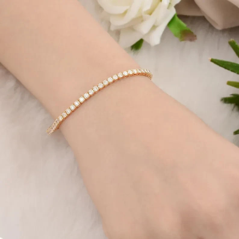 Round Natural Diamond Festival Sale ! Tennis Bracelet For Wife 14k Yellow Gold