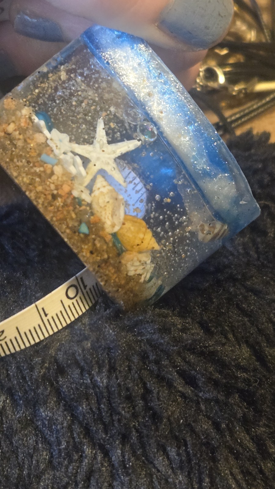 Ocean Scene Resin Wide Cuff Bracelet Artisan Made OOAK Wearable Art