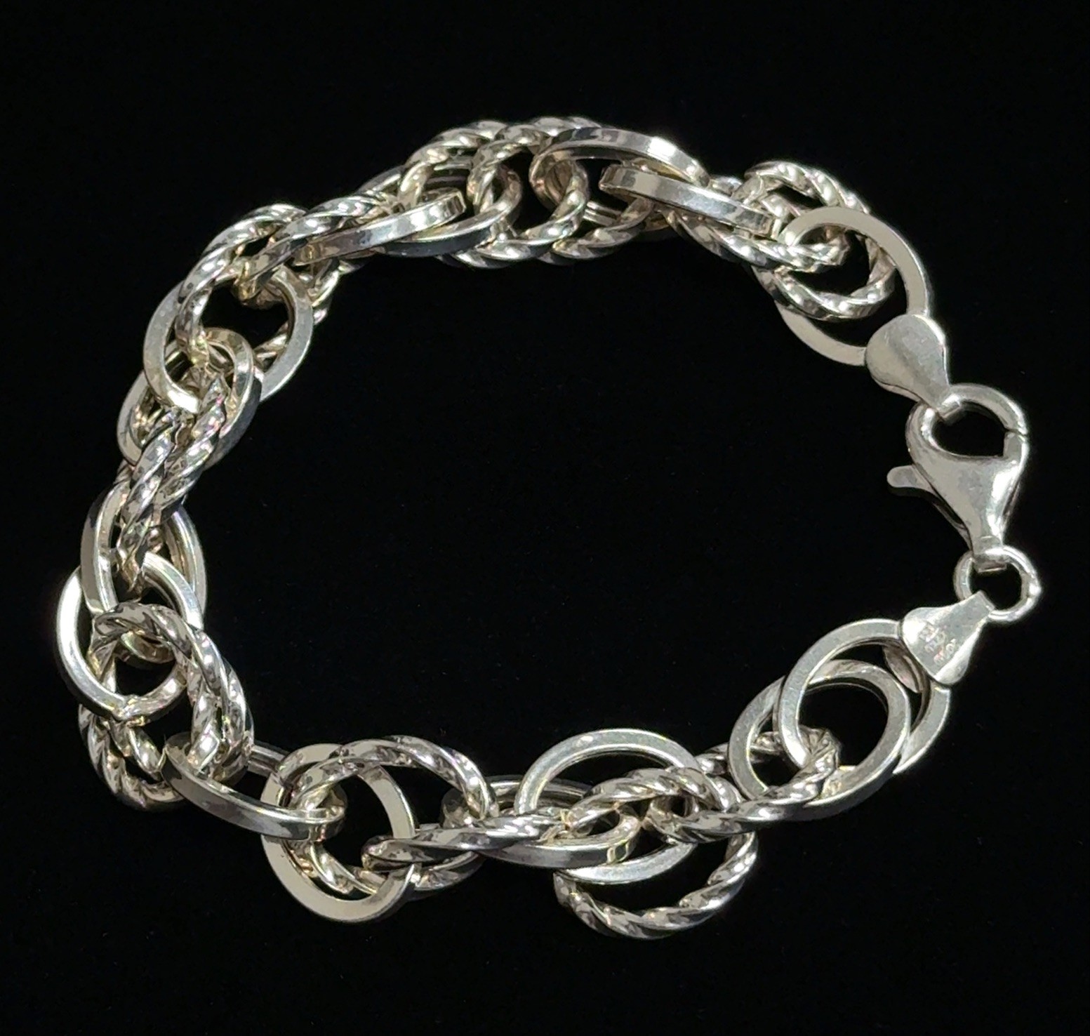 7.5” x 12mm Milor 925 Sterling Silver Rolo Rope Link Bracelet, Italy, 14.2g