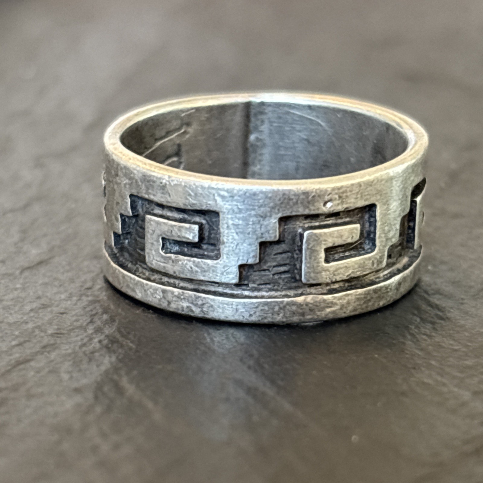 Manuel Karen Hoyungwa Hopi Sterling Silver Vintage 9mm Wide Band Ring Size 8