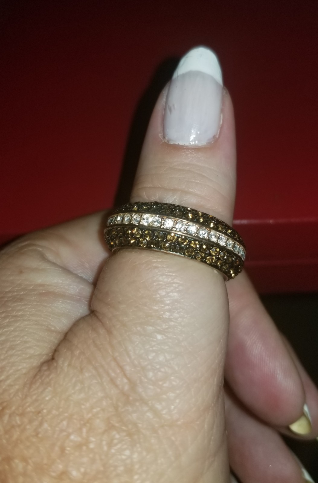 Vintage Joan Boyce Chocolate Clear Pave CZ Rose Gold Plated Band Ring, Size 10