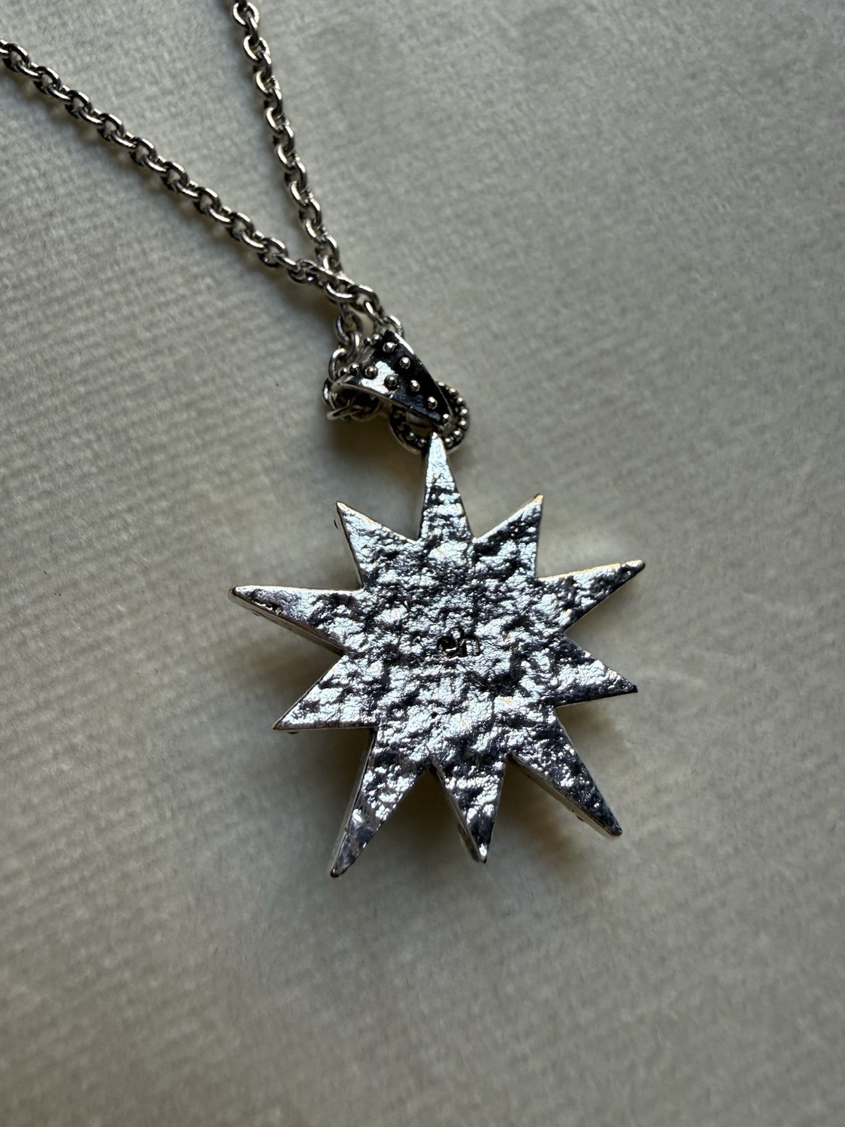 18K White Gold Plated Starburst Necklace w/ Red Crystal
