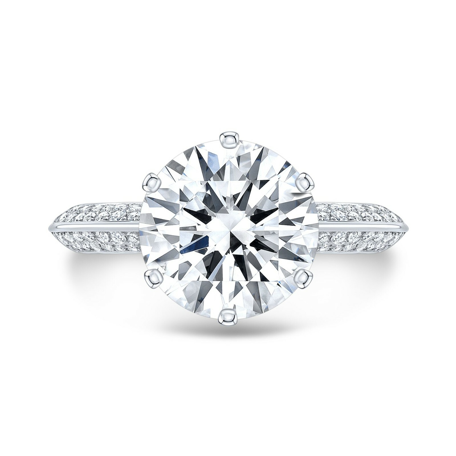 1.70 Ct Round Cut Diamond Knife Edge 6-Prong Pave Engagement Ring H,VS2 GIA 3xEX