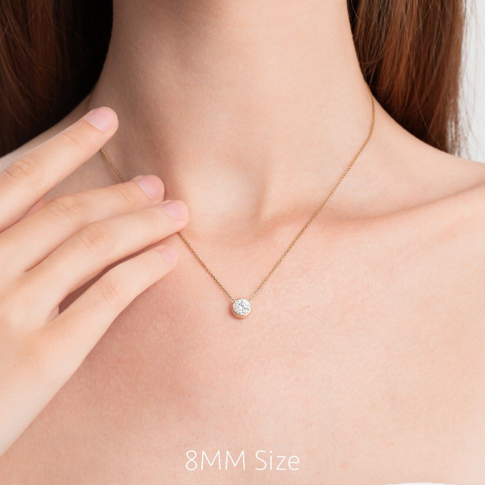 Bezel Set Moissanite Round Solitaire Necklace – 925 Silver or 14k Gold