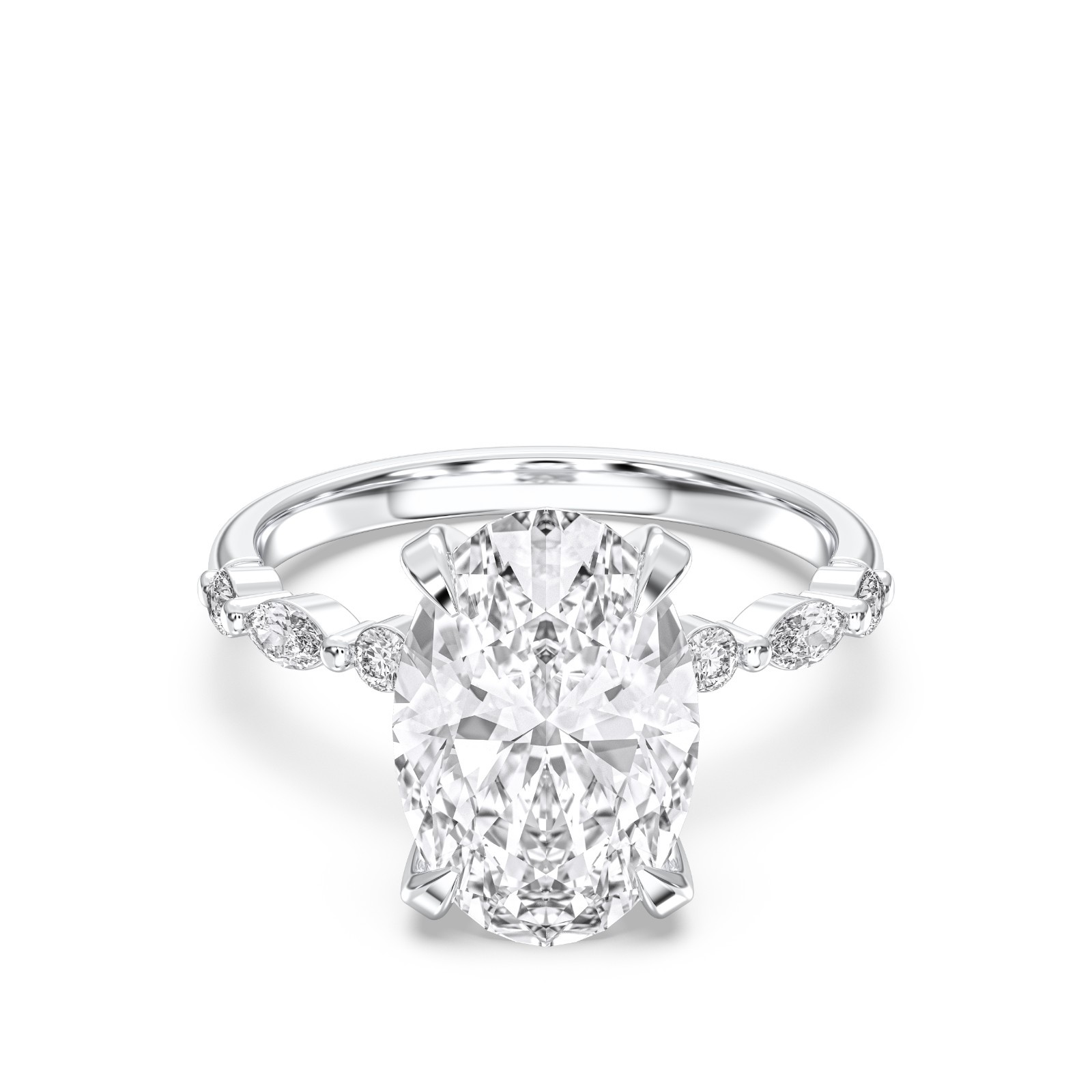 5.25 CT Oval & Round Cut Moissanite 7 Stone Engagement Ring 925 Silver for Women