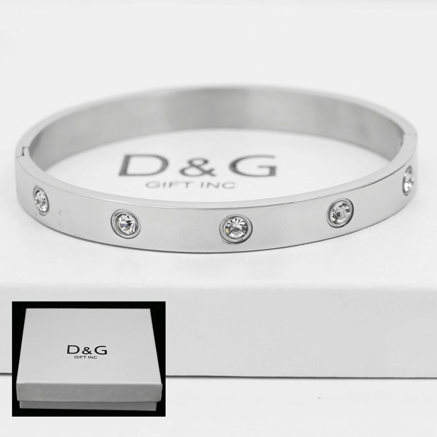 DG 7″ Women’s Stainless Steel CZ Iced Bling Bangle Bracelet,High Polish.Box