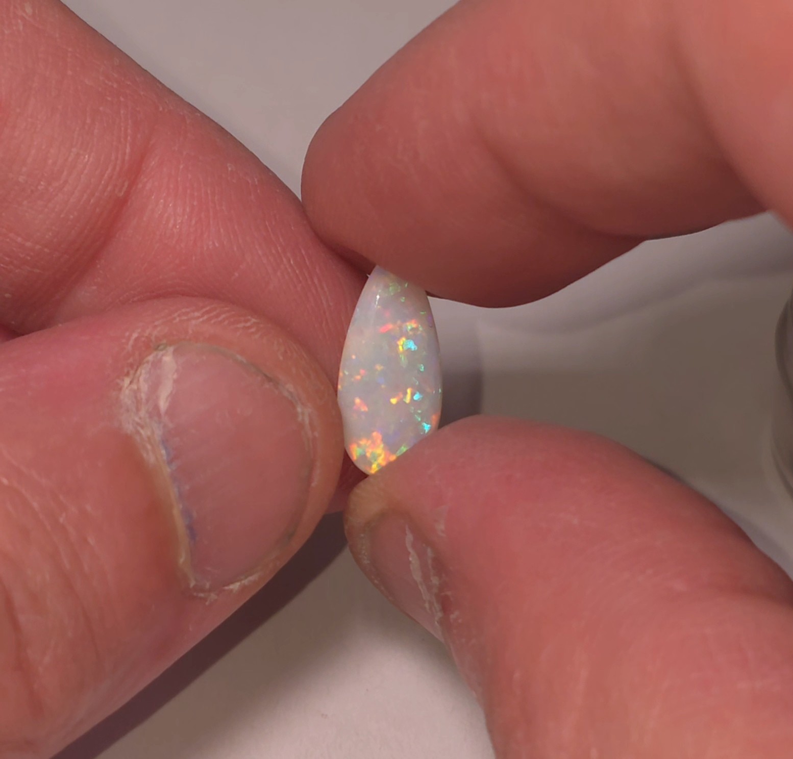 White Opal Coober Pedy Australia Natural Opal Pear Cabochon – 16 mm x 7.5 mm
