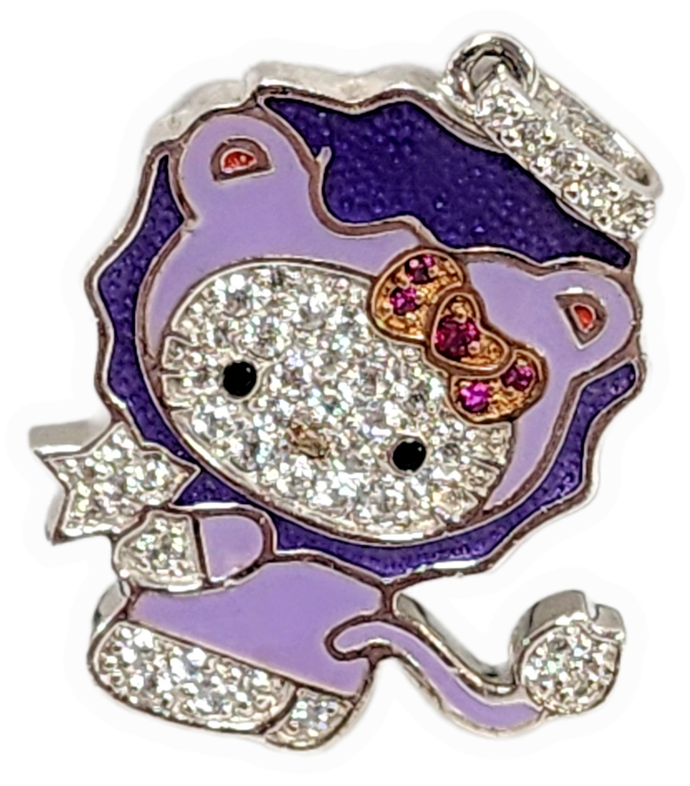 Designer Sanrio Sterling Silver Hello Kitty Leo (Zodiac Sign) CZ Purple Pendant