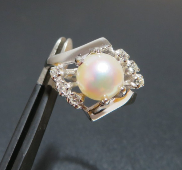 14K WG PEARL & DIAMOND CLUSTER RING SZ 2.25 2.60 grams (AI-2977)