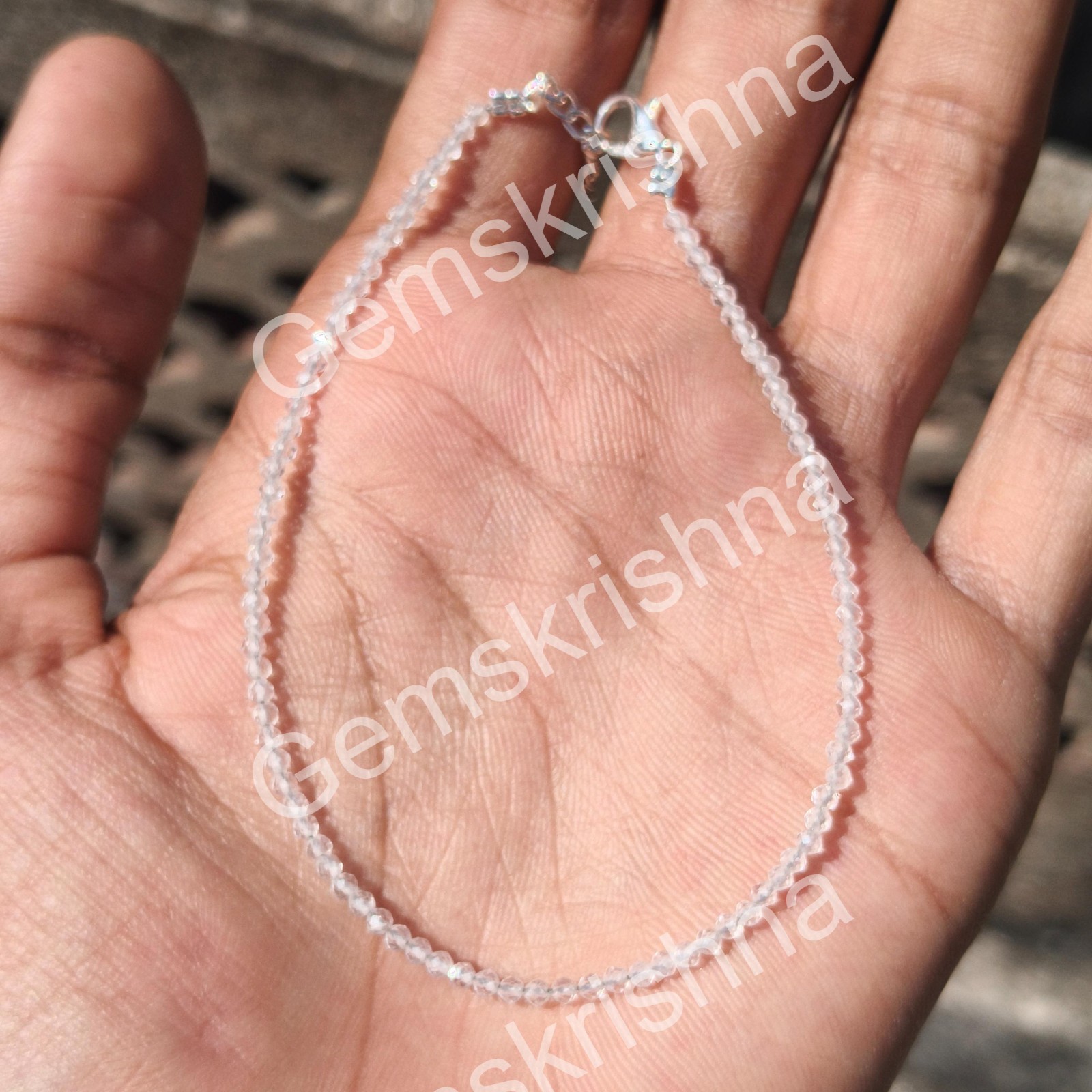 Faceted Moonstone Bracelet 2mm Pink Gemstone Sterling Silver Clasp | Dainty Min