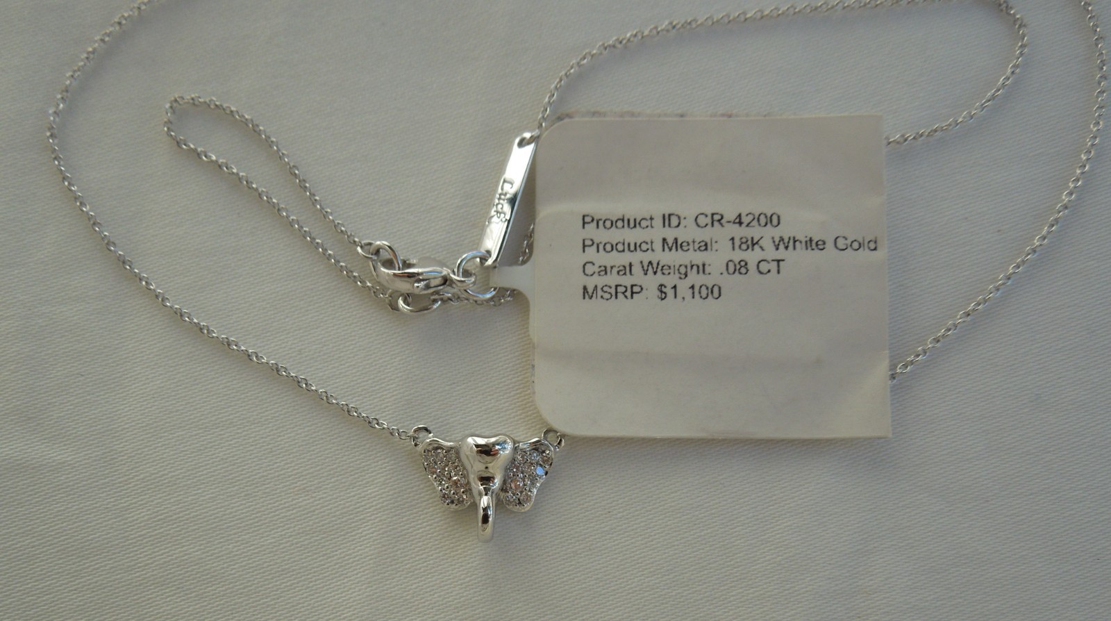 Monica Rich Kosann 18K White Gold & Diamond Elephant Luck Necklace $1,100 NWT