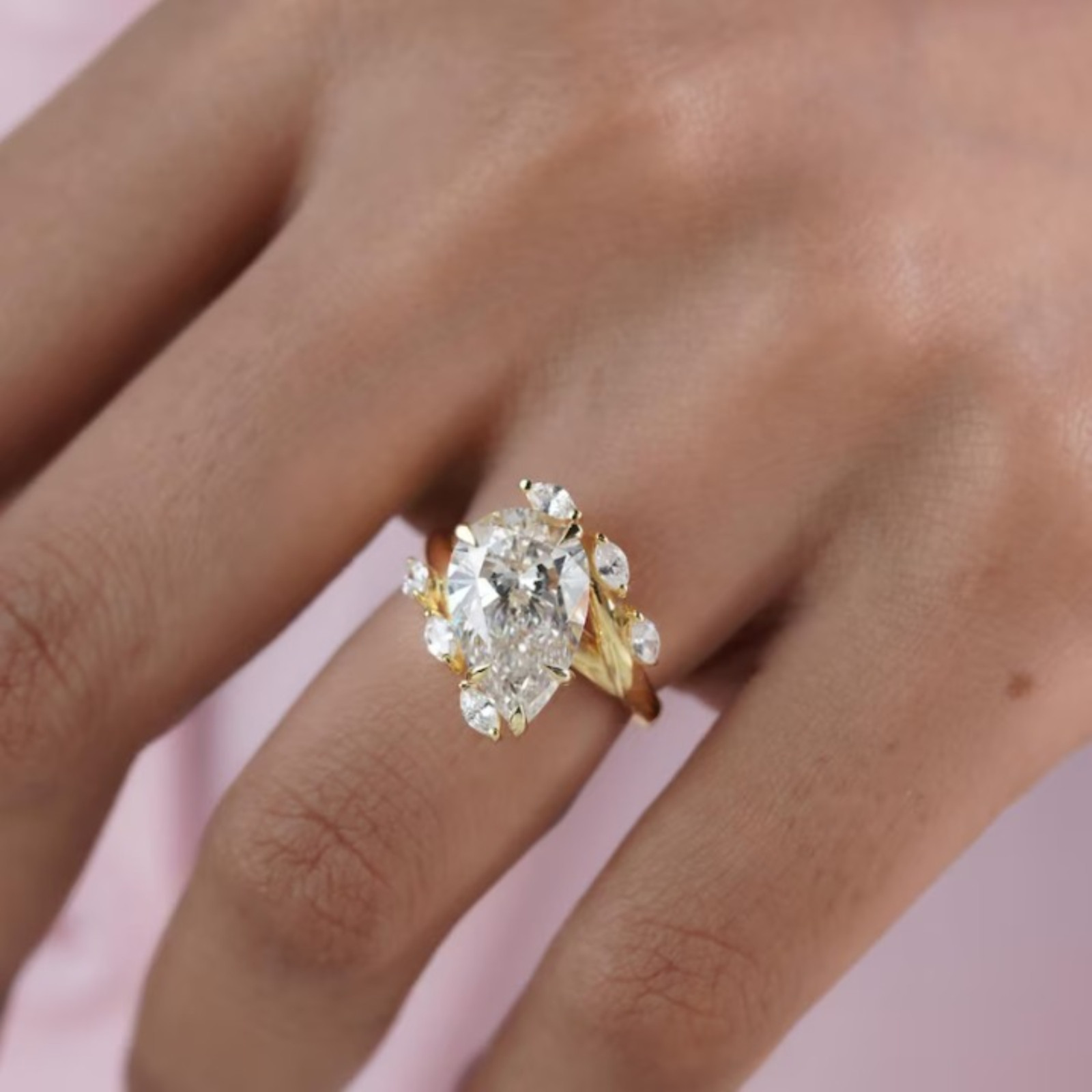4 Carat Pear Cut Lab Grown Diamond Engagement Ring | 14k Yellow Gold VVS VS