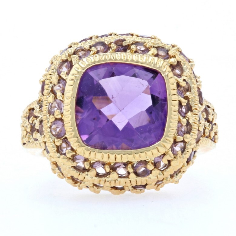 Sterling Silver Amethyst Halo Ring – 925 Gold Plated Cushion 6.70ctw Size 8