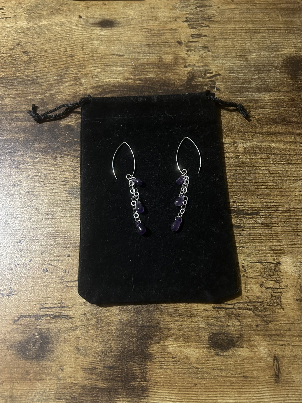 Genuine Amethyst (25 Cts approx.) 925 Silver Chain Large Hook Dangle Earrings
