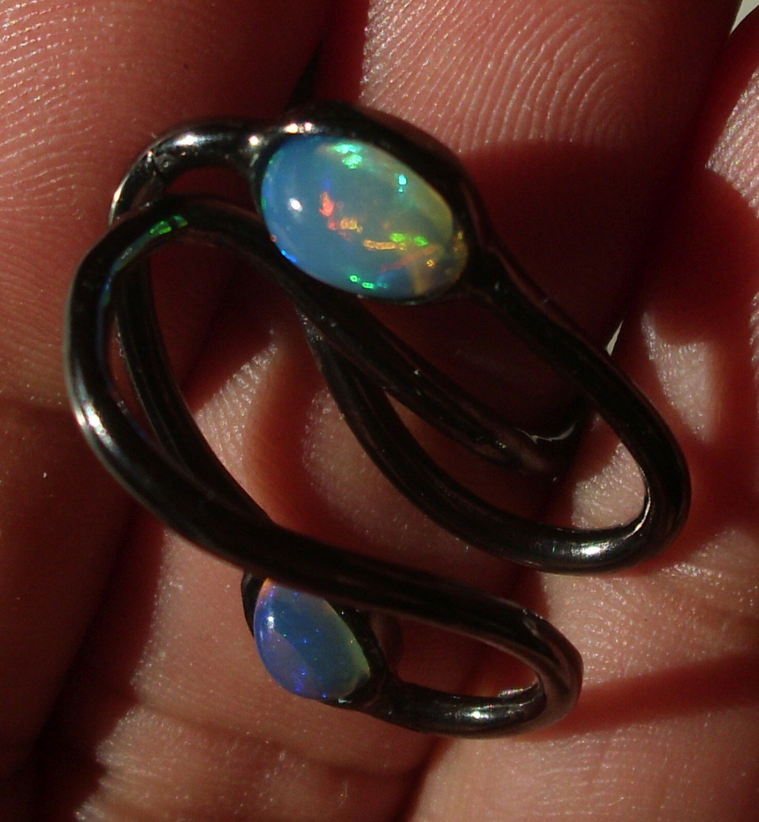 CeS Intertwined Fire Opal Ring from Mexico, Mexican Opal