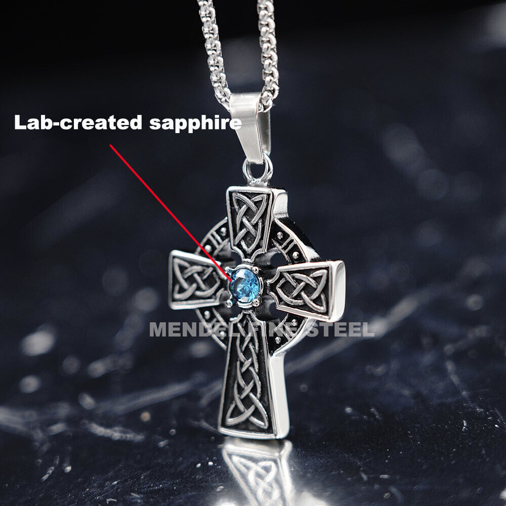 MENDEL Mens Womens Girls Irish Celtic Knot CZ Cross Pendant Necklace For Women
