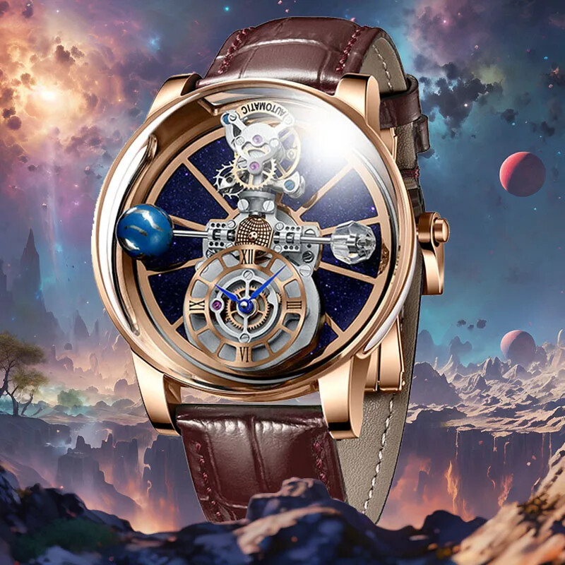 PINDU Design P5015 Men Watches Celestial Tourbillion Astronomi 5ATM Leather