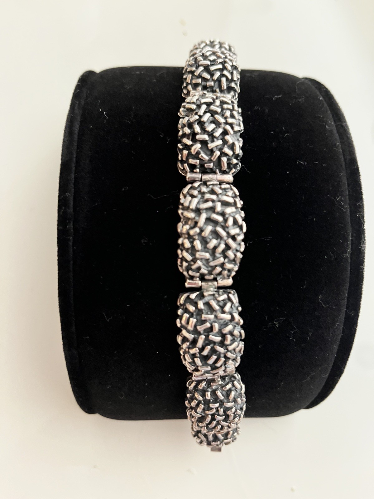 Vintage Zina B Hills 925 Silver Puffy Panel Oxidized Bracelet 7.25 in 78 grams