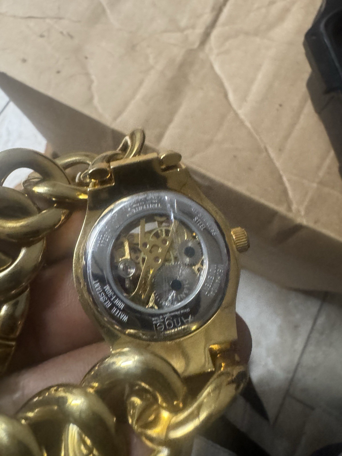 Invicta Angel Gold Tone Cuban Link Skeleton Automatic Watch 44mm 20 Jewels