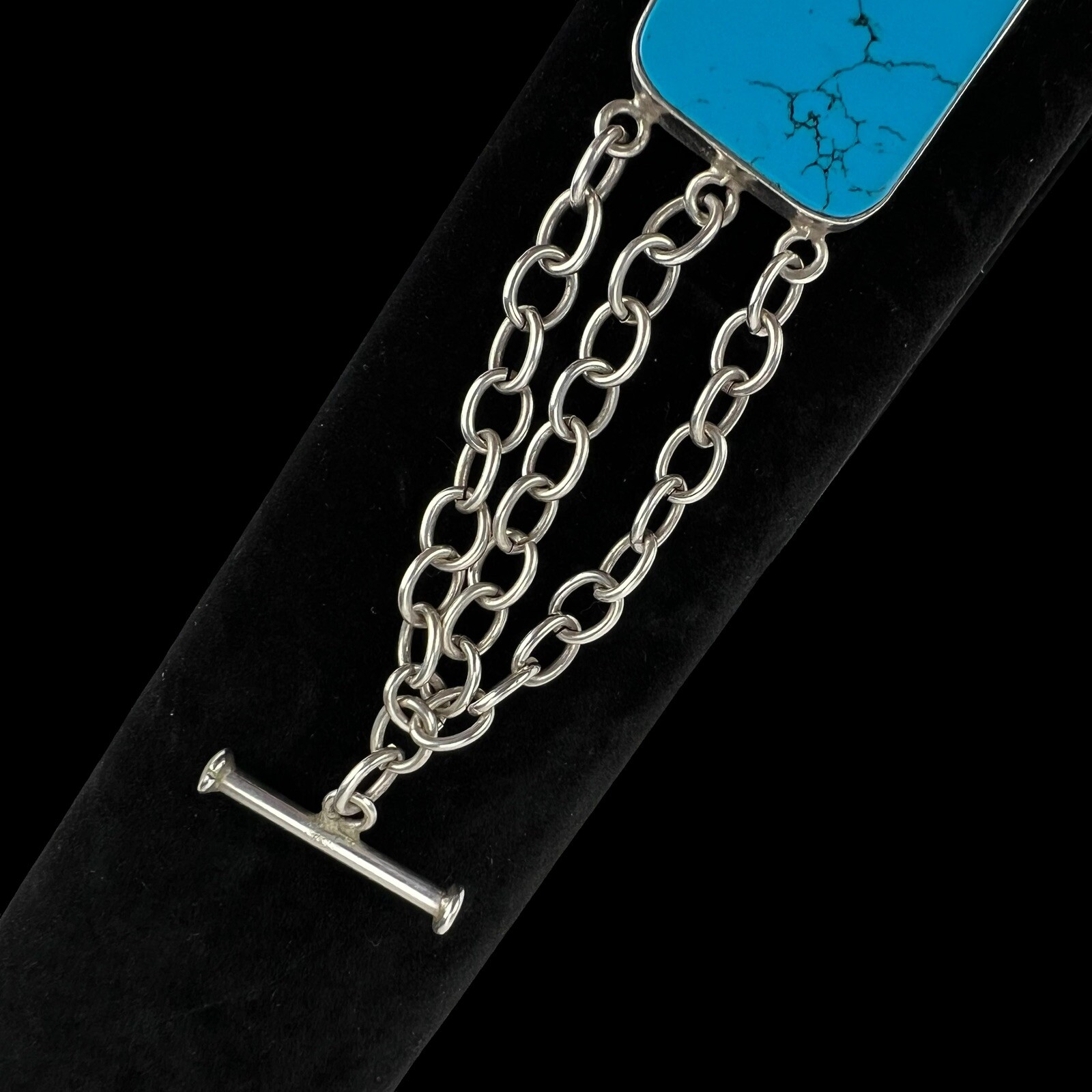 Vintage 7.5″ Sterling Silver .925 Chain Bracelet w/Large Turquoise stone (43.3g)