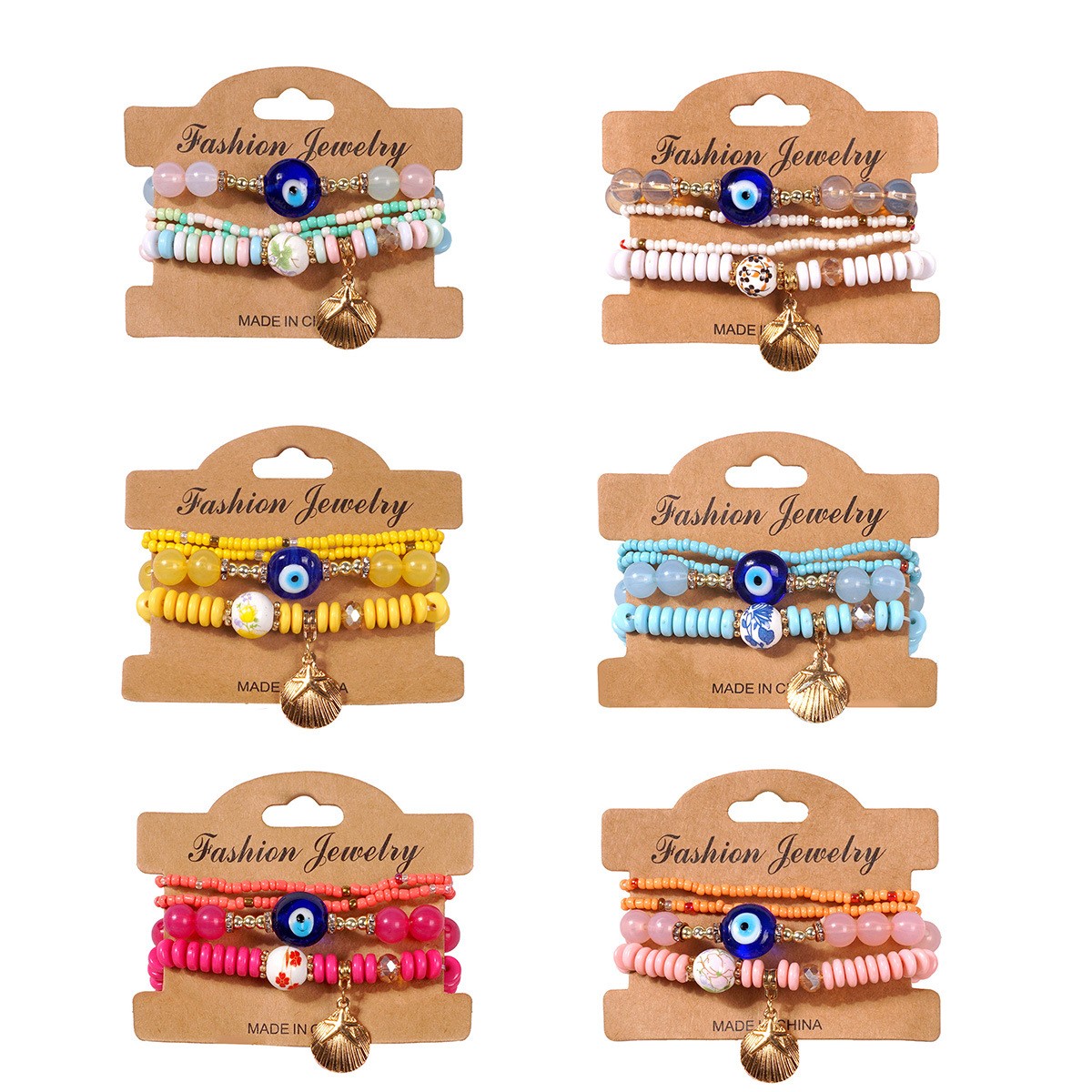 Boho Bracelet Beaded Devil’s Eye Boat Anchor Pendant Multi-Stretch Mala Beads