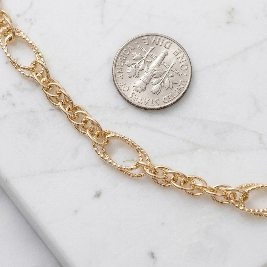 14K Yellow Gold Plated Silver Diamond Cut Multi Oval Link Chain Necklace 18″