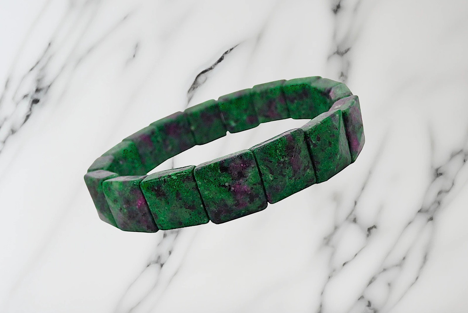 Ruby zoisite stone stretch bracelet purple green color gemstone 7.5″ New