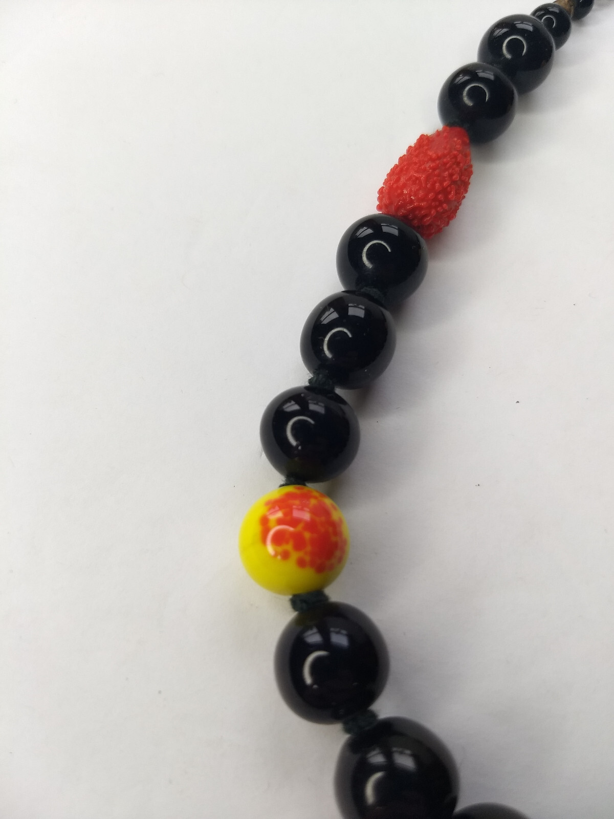 Black Yellow Red Glass Bead Necklace Art to Wear Statement Adjustable length