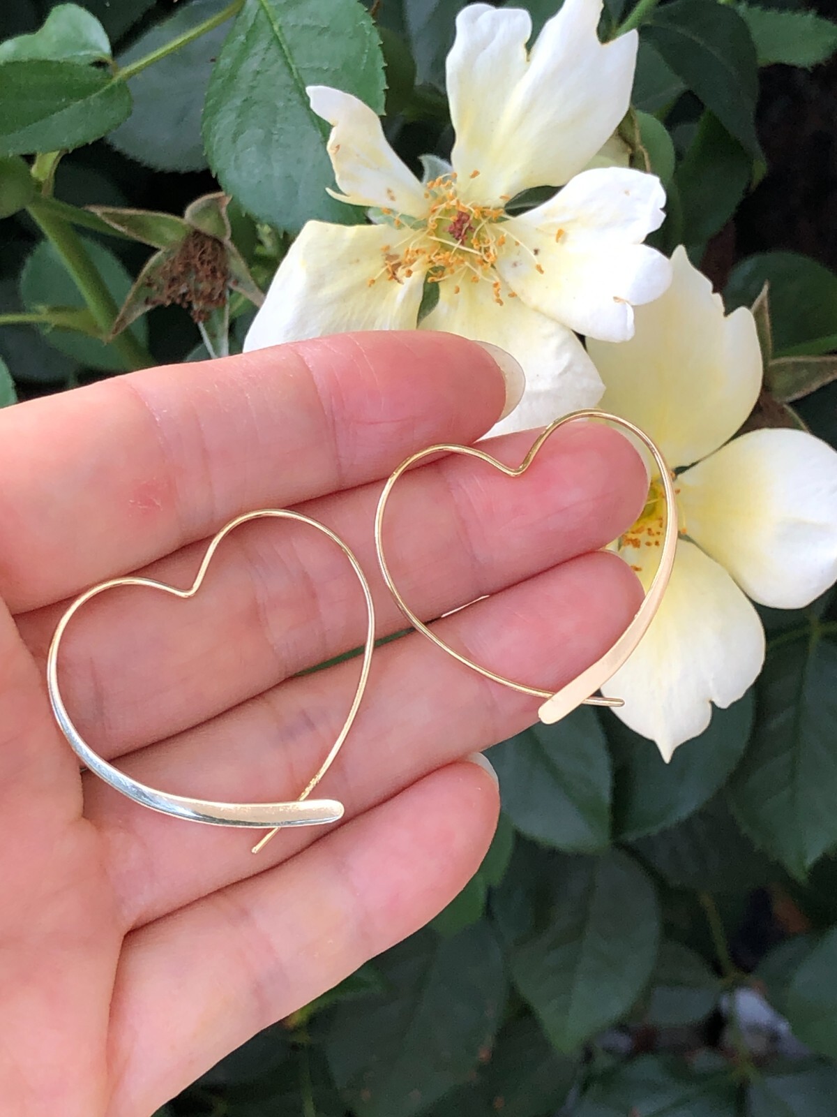 925 Sterling Silver Gold Heart Hoop Threader Earrings Women 34mm x32mm Medium