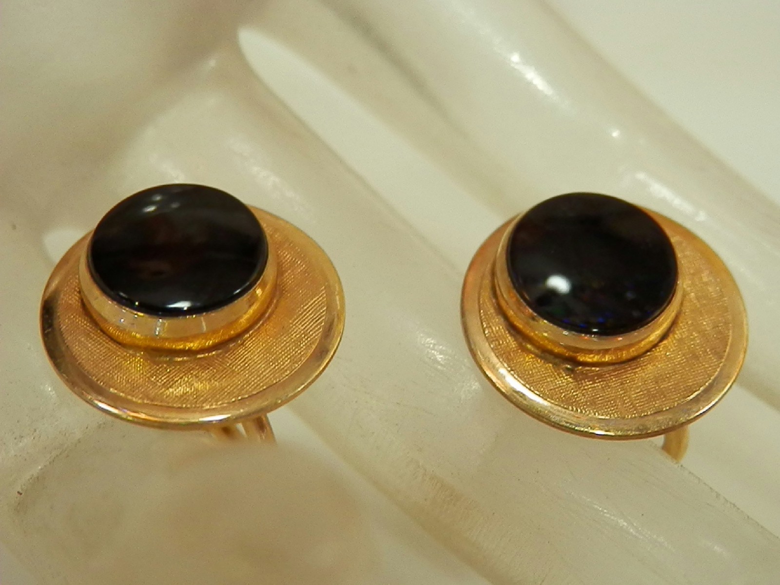 A&S Signed 12K Gold Filled Vintage 50’s Onyx Earrings 34F5