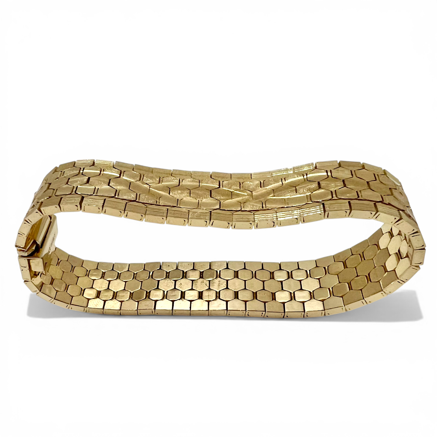 Vintage Italian Honeycomb Link Bracelet Heavy Gold Plated Wide Retro 7.25″ 35.4g