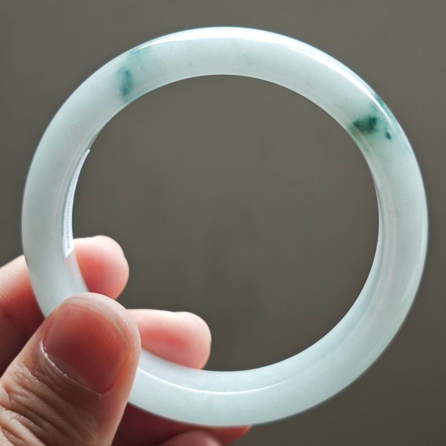 59mm White Green Emerald Jadeite Jade Bracelet Bangle Burma Jade Bangle 2359