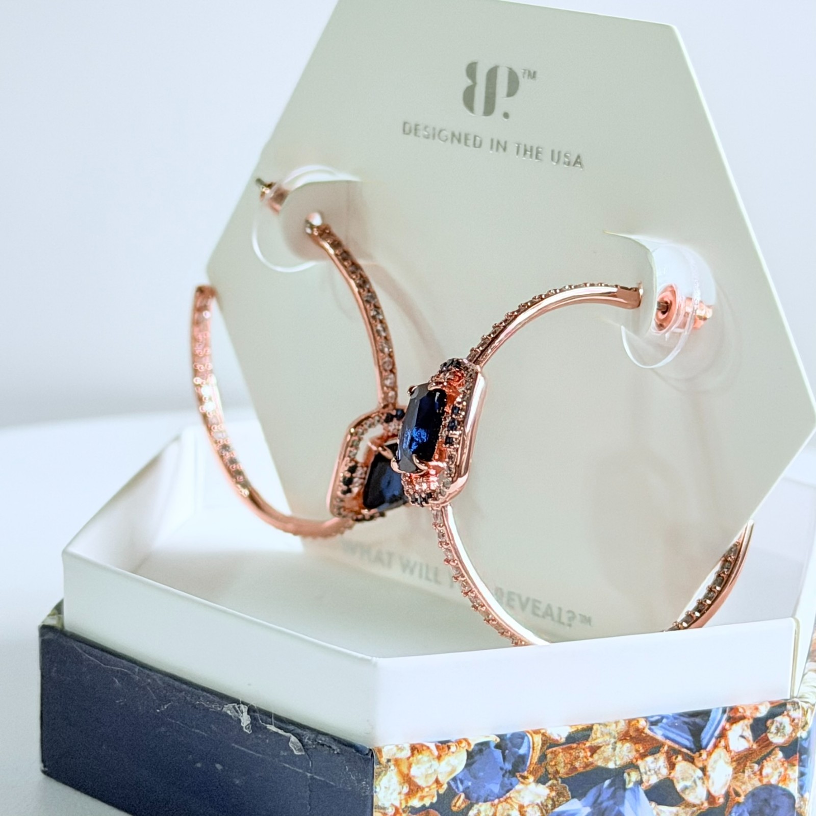 Bomb Party September Earrings “More Than Myth” Lab Created Sapphire on Rose Gold