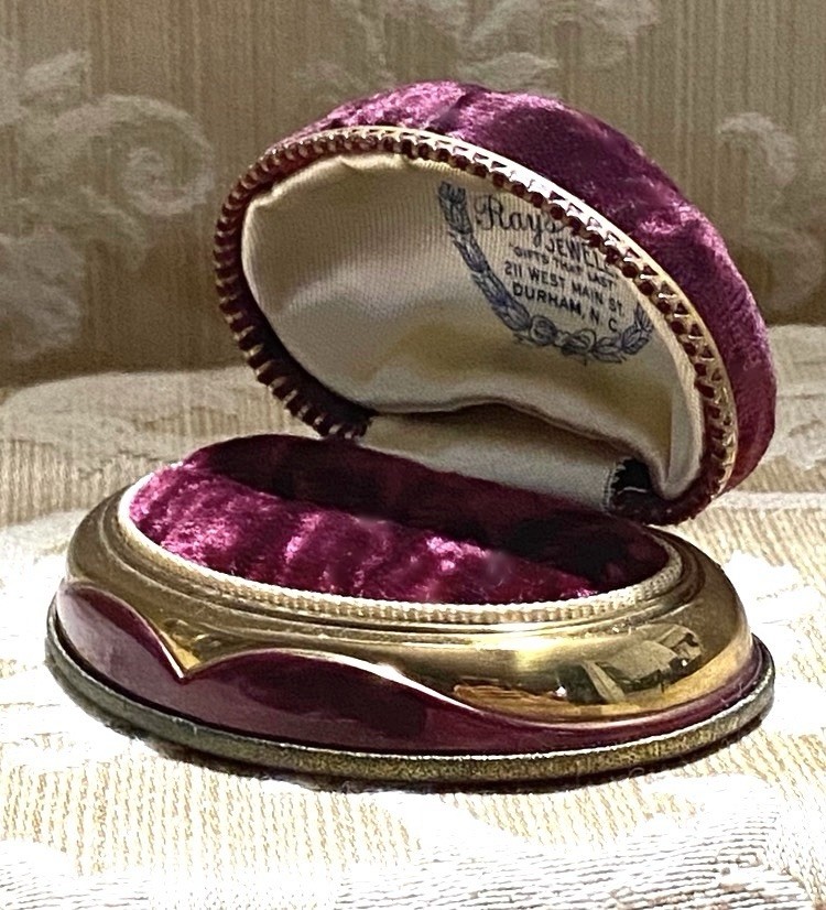 Vintage 1920’s Velvet Metal Engagement Ring Display Box Gold Trim